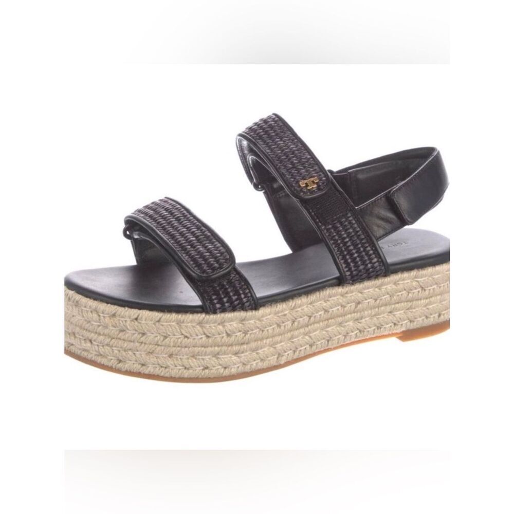 Tory Burch Black Woven Platform Espadrille Sandal in size 9